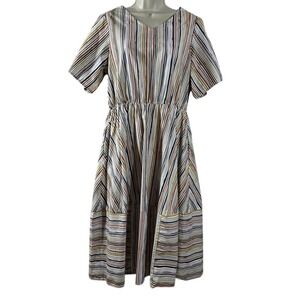 Sweet Salt Womens Striped Cotton Midi Dress V-Neck Elastic Waist Multicolor 12